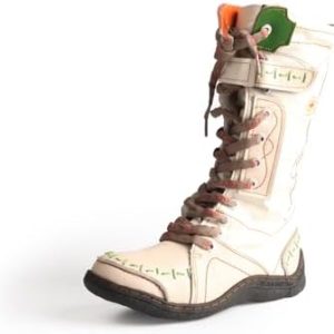 TMA EYES Women's Leather Casual Mid-Calf Boots | Fashionable Non-Slip & Patchwork Design | Stylish & Durable Handstitchi