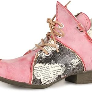 TMA EYES Women's Ankle Boots | Stylish V Cutout Patchwork | Comfortable Low Heel Lace-up | Perfect for Everyday Wear