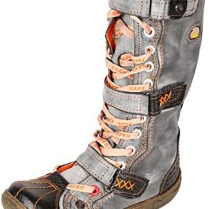 TMA EYES PU Leather Flat Women's Boot - Washed Plus Size with Strape Accent for Everyday Wear