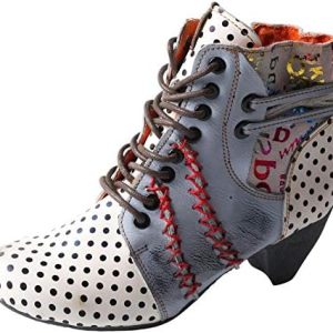 TMA EYES Women’s Chunky Heels Lace-up Ankle Boots | Polka Dot Design | Stylish Footwear for Parties & Casual Outings | C